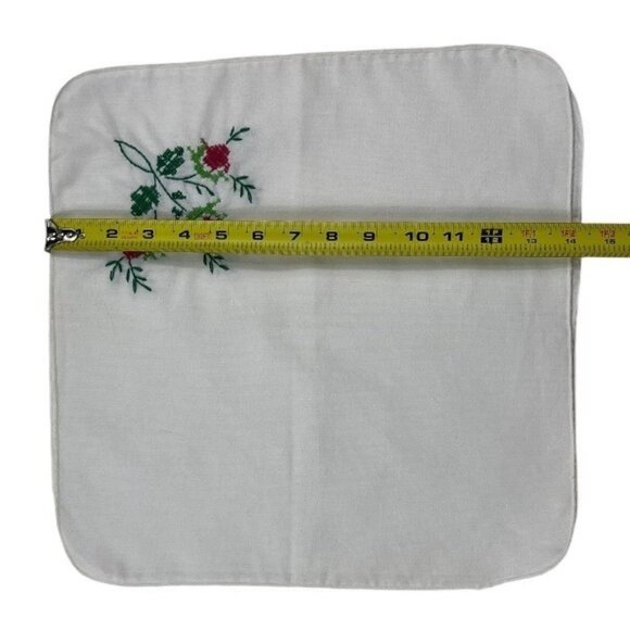 Napkins / Handkerchiefs (3) White Cotton Floral Handsewn Embroidery Crosstitch - Picture 7 of 10
